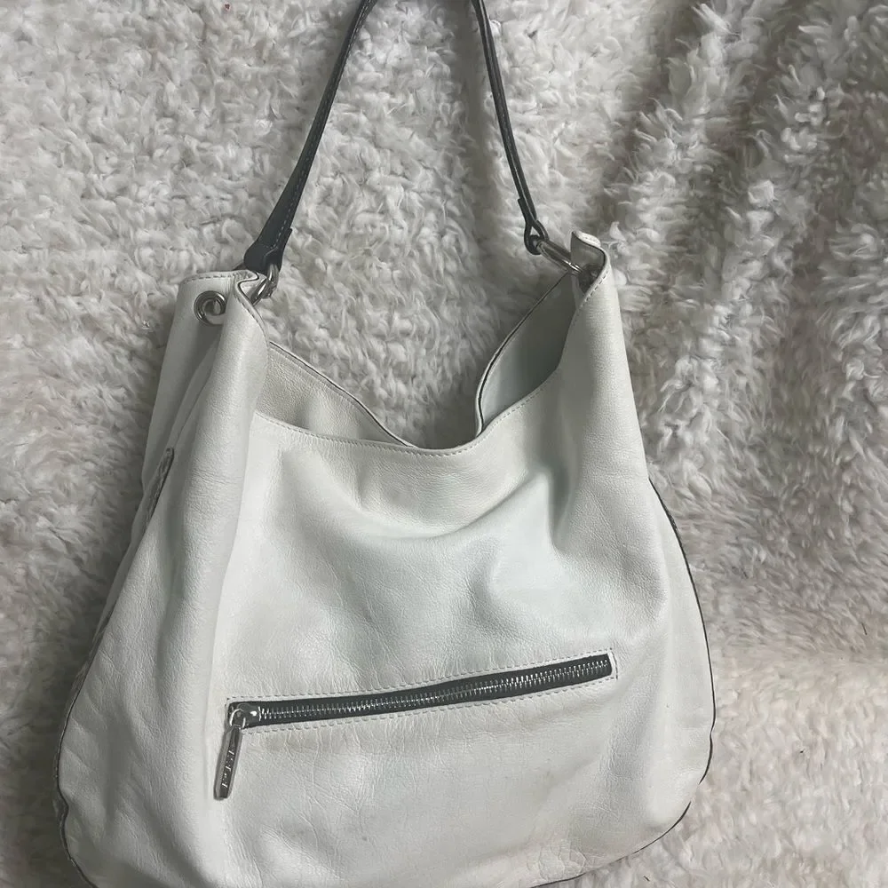 ARCADIA made in Italy White Genuine Leather Satchel Snake skin print accent.